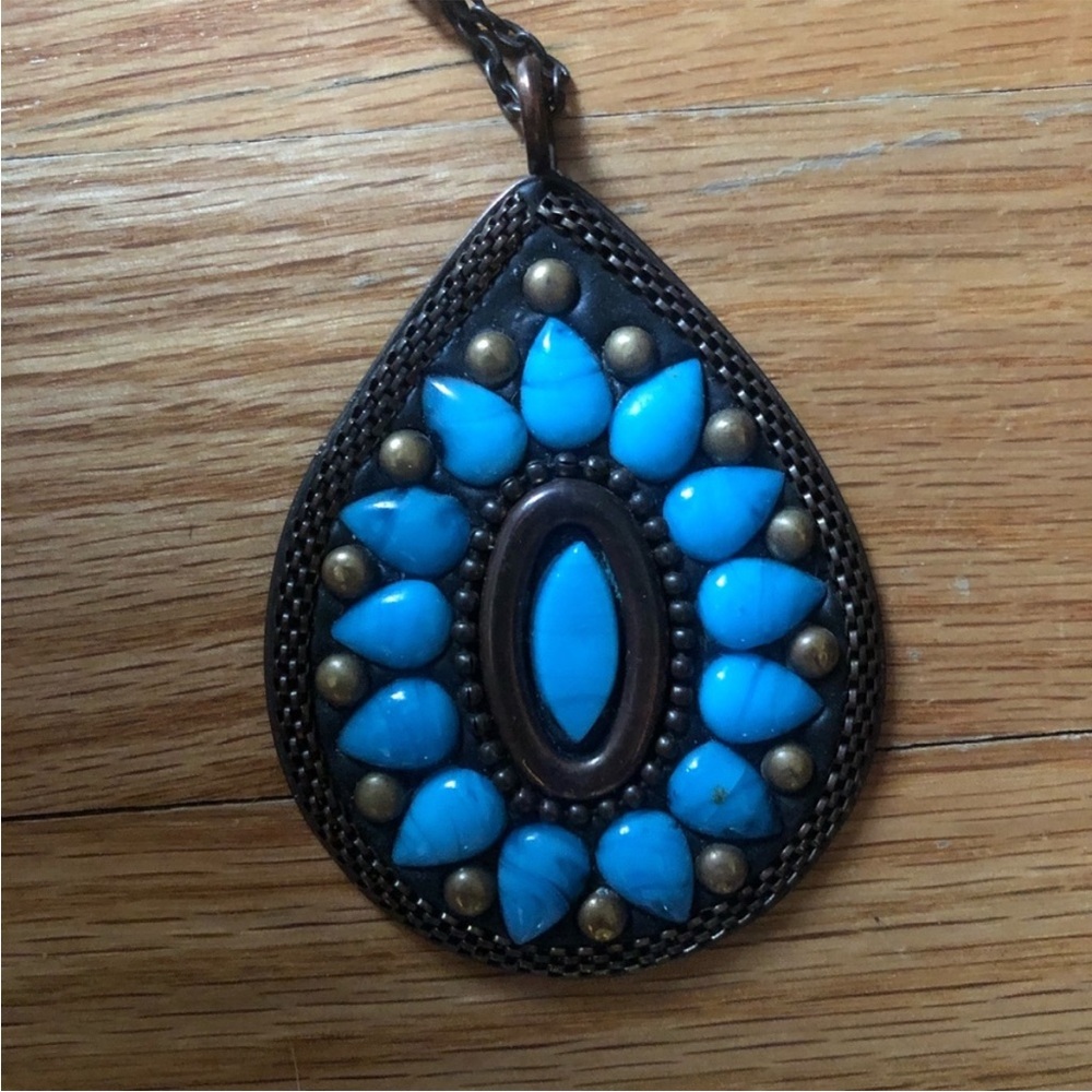 Turquoise Long Statement Necklace - image 3